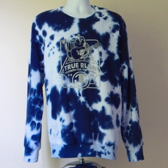 NWT MEN'S TRUE RELIGION BUDDHA RLGN Premium Fleece Sweatshirt  Tie Dye Blue XL - Picture 1 of 5